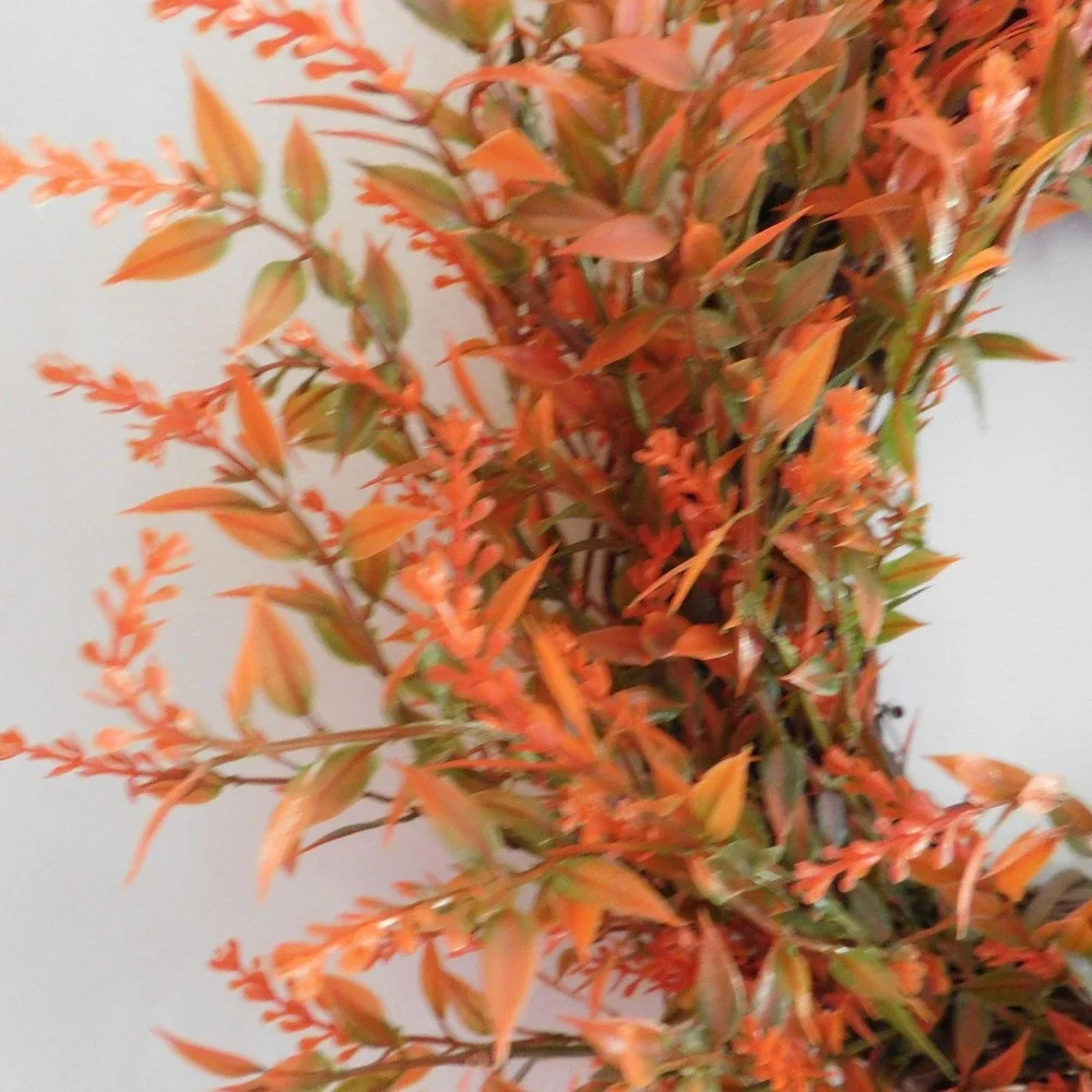 Handmade Autumn Wreath, Orange Greenery Door‎ Decor, Fall Wildflower Accent